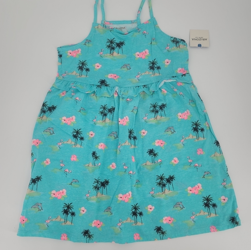 Girl XL 16 Summer Flamingo Green Sundress